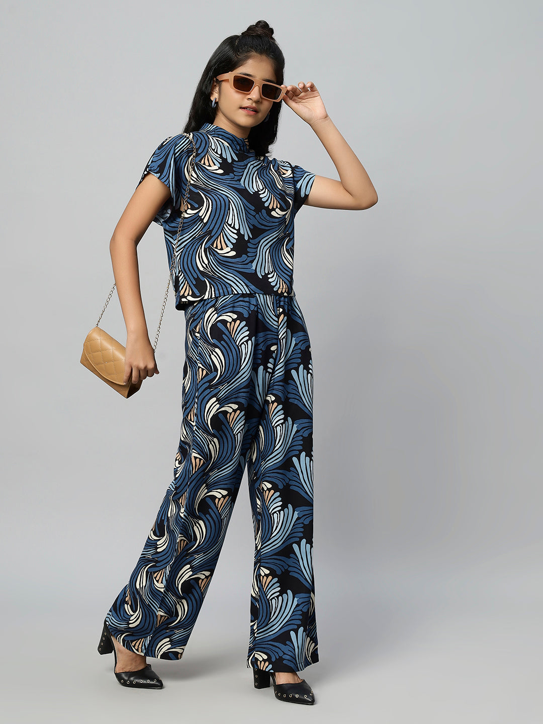 Aqua Print Co-ord Set- Navy