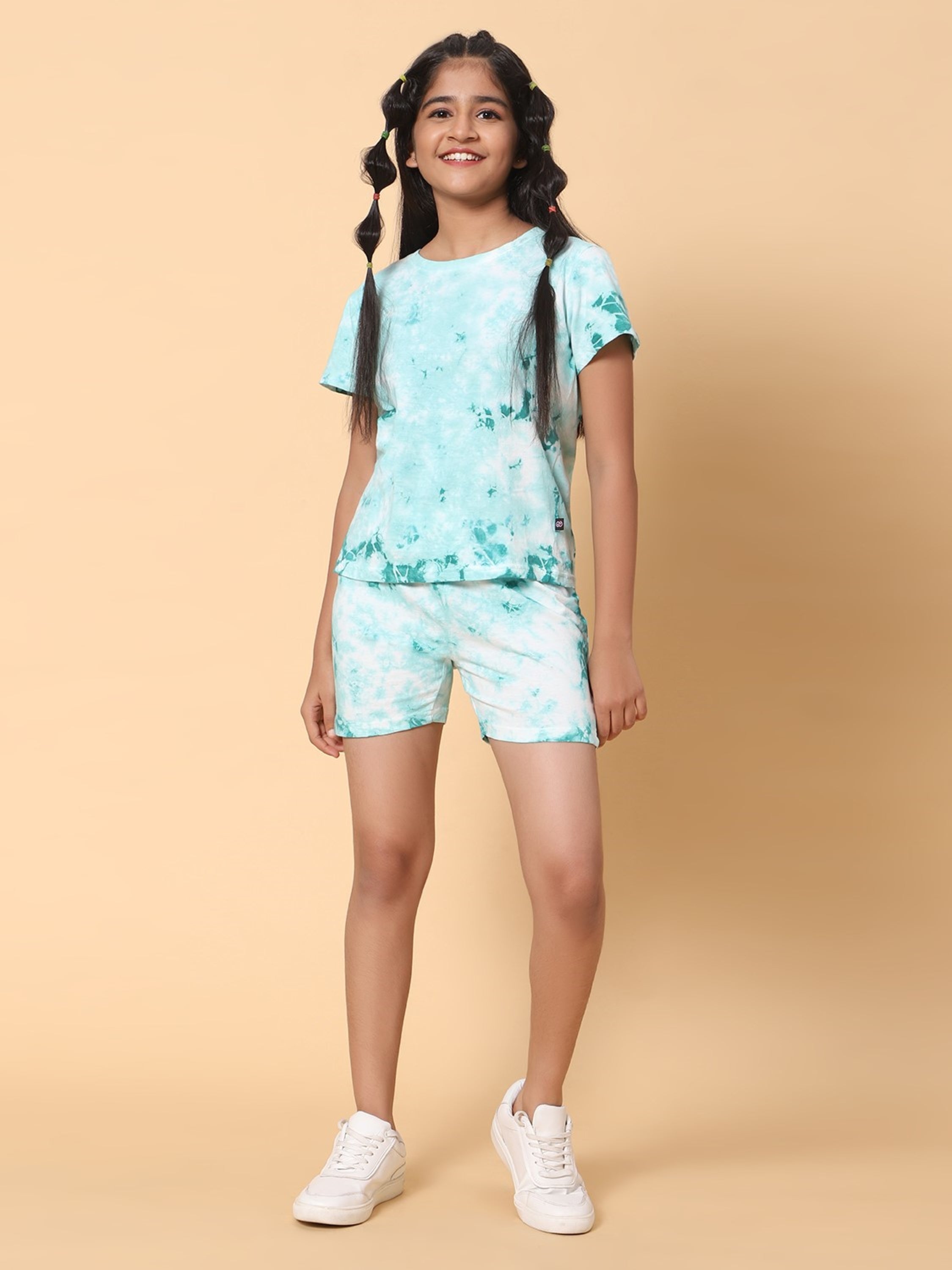 Girls Tie Dye T shirt and Shorts Co-Ord Set (set of 2)- Green