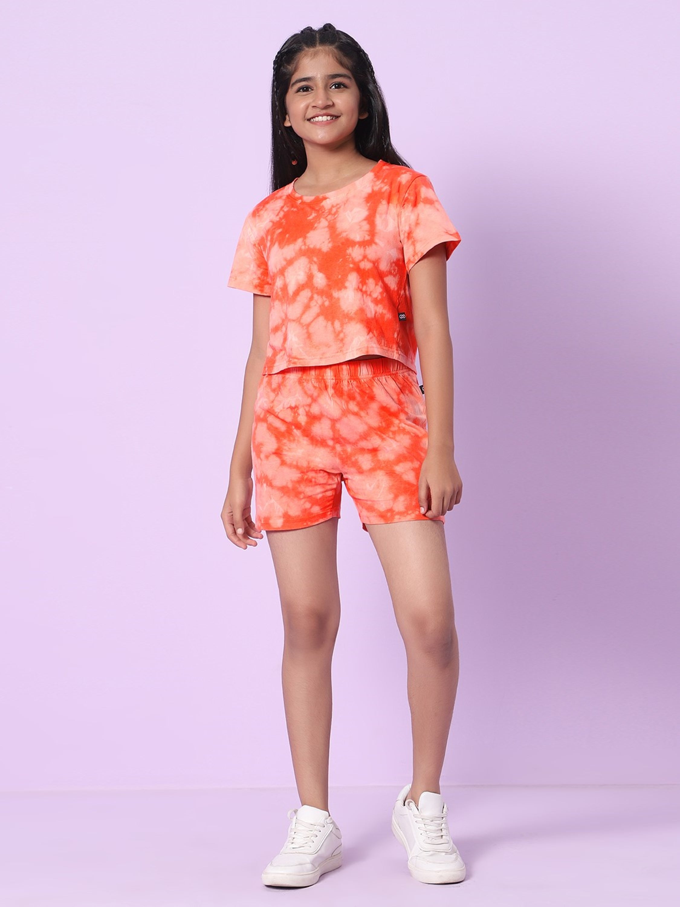 Girls Tie Dye Crop Top and Shorts Co-Ord Set (set of 2) - Orange
