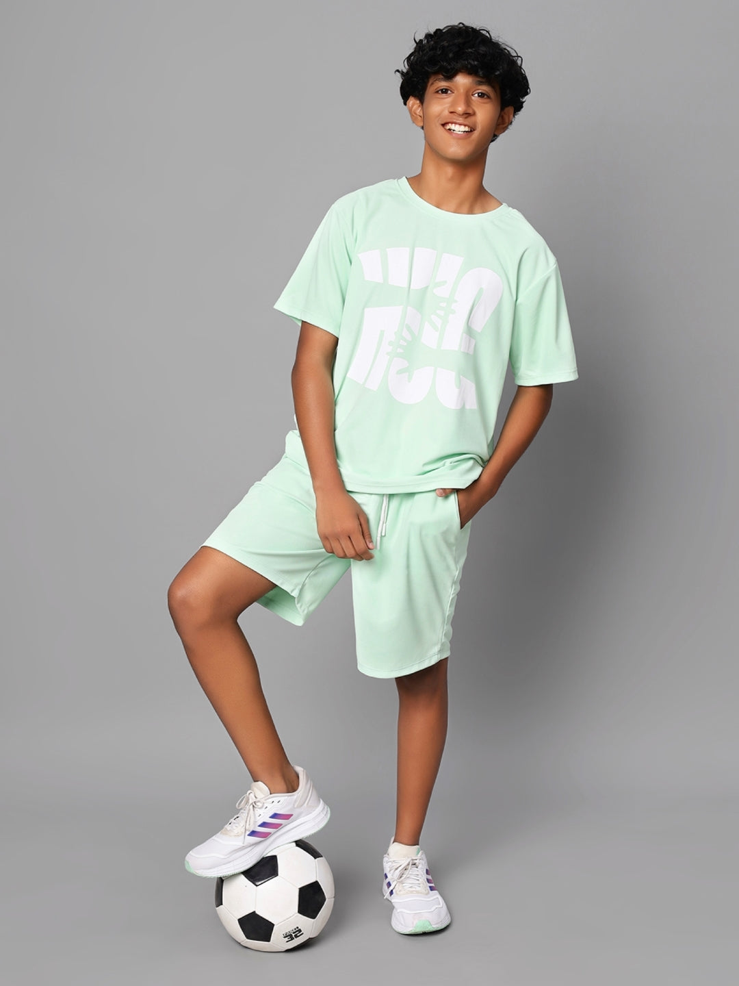 TeenTrums Boys Graphic Tshirt and Shorts Co-Ord Set (set of 2)-Mint