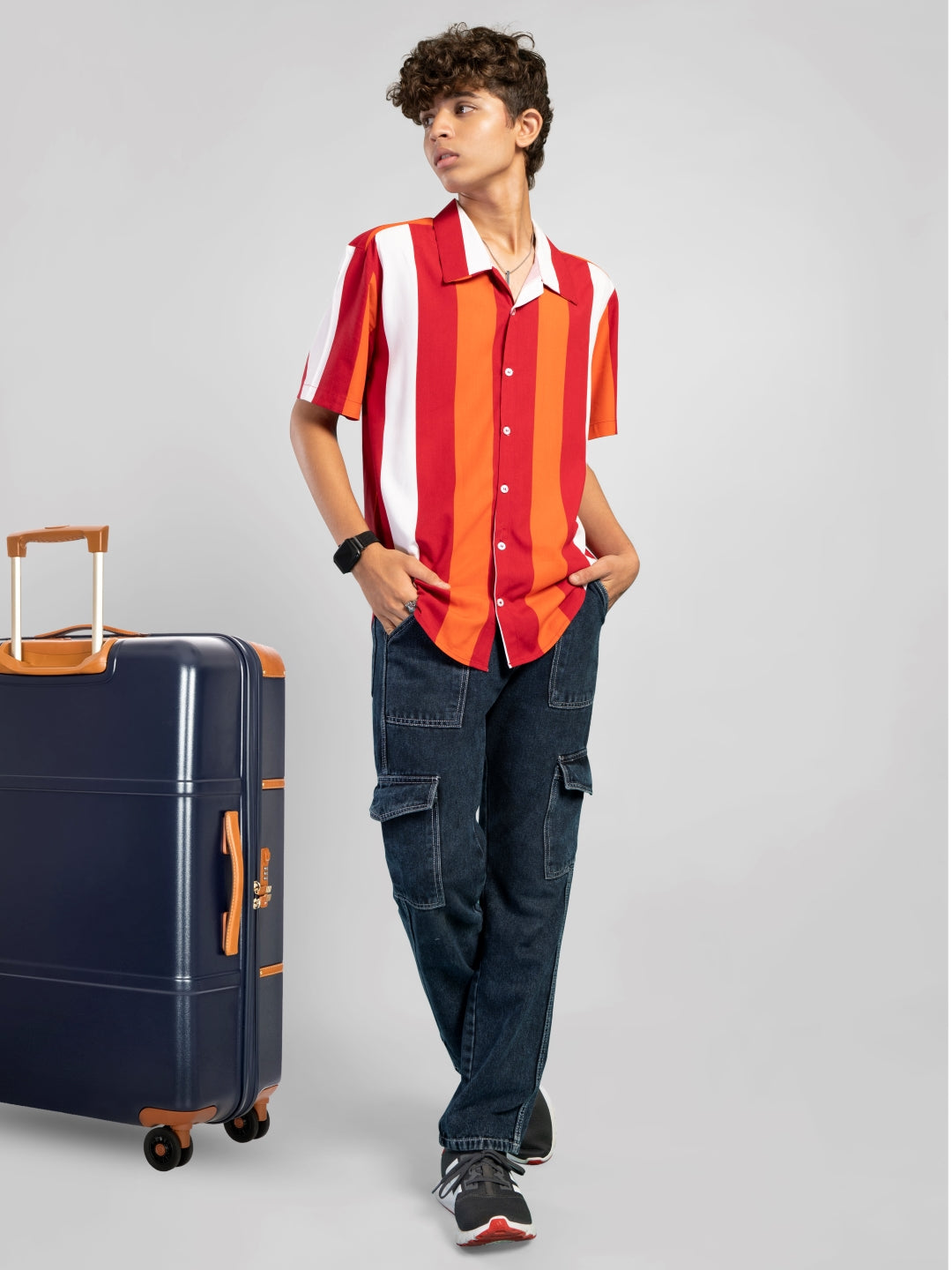 TeenTrums Boys 100% Cotton Multi stripe Short sleeve Oversized Shirt-Red