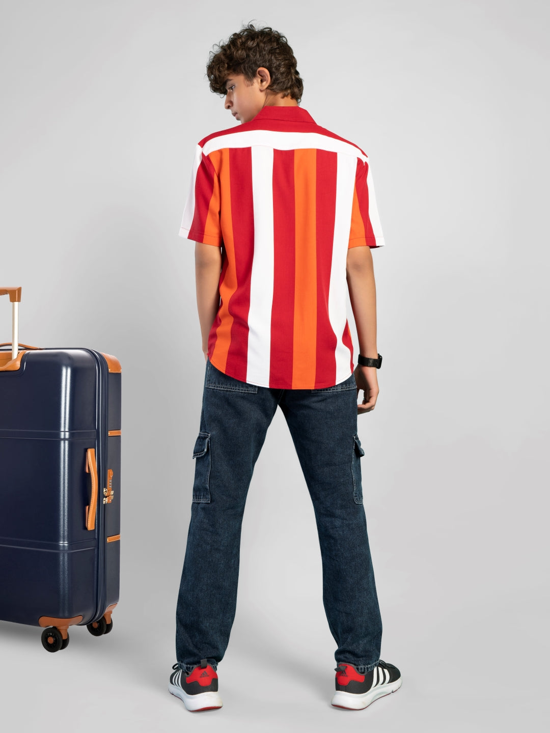 TeenTrums Boys 100% Cotton Multi stripe Short sleeve Oversized Shirt-Red