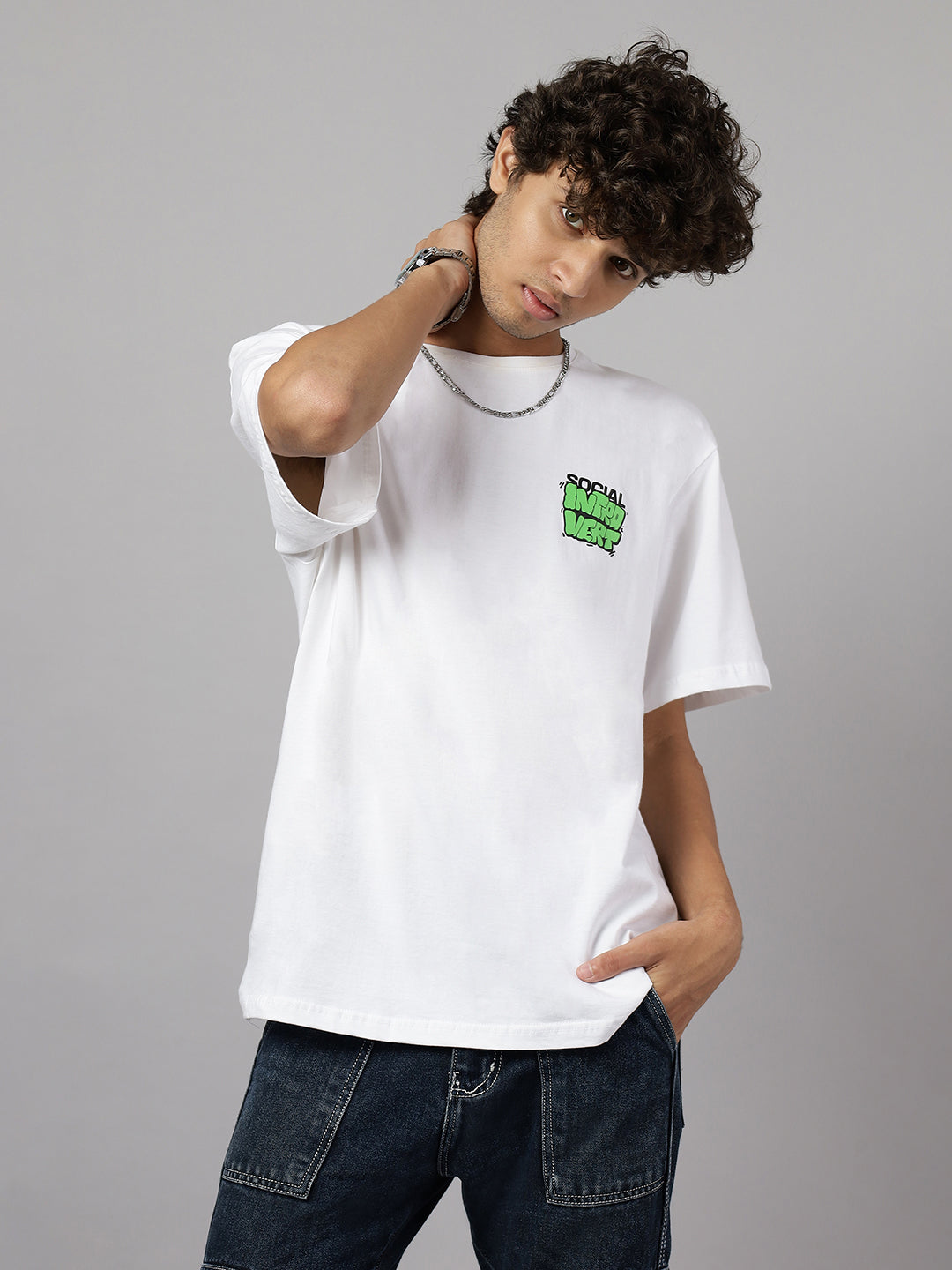 Boys Introvert Graphic Oversized Tshirt - White