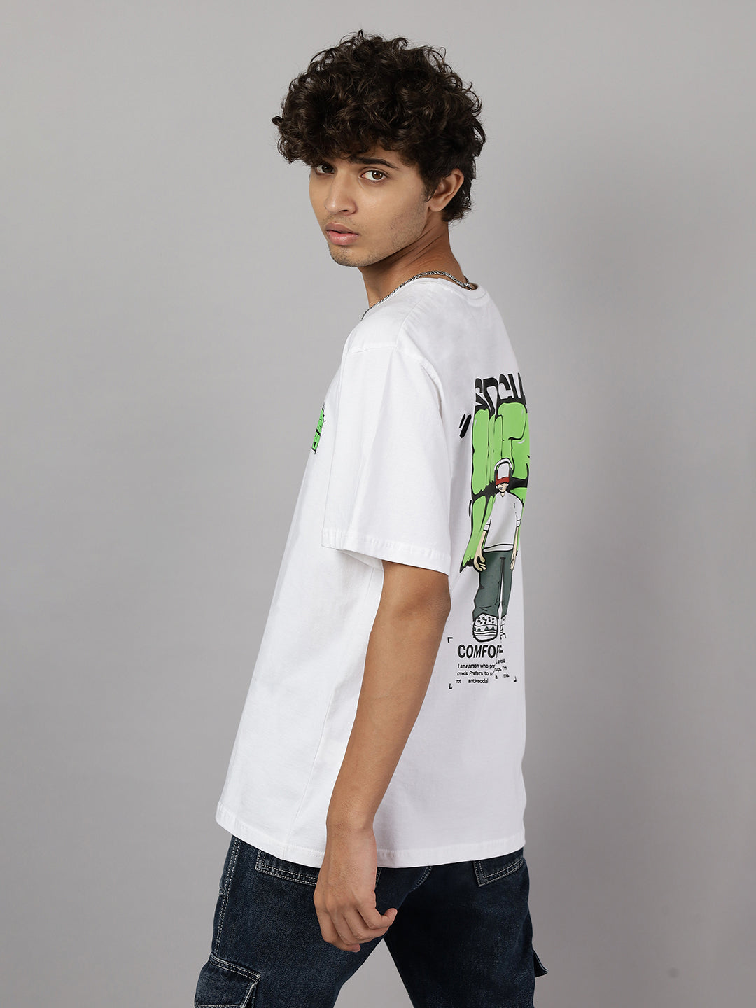 Boys Introvert Graphic Oversized Tshirt - White