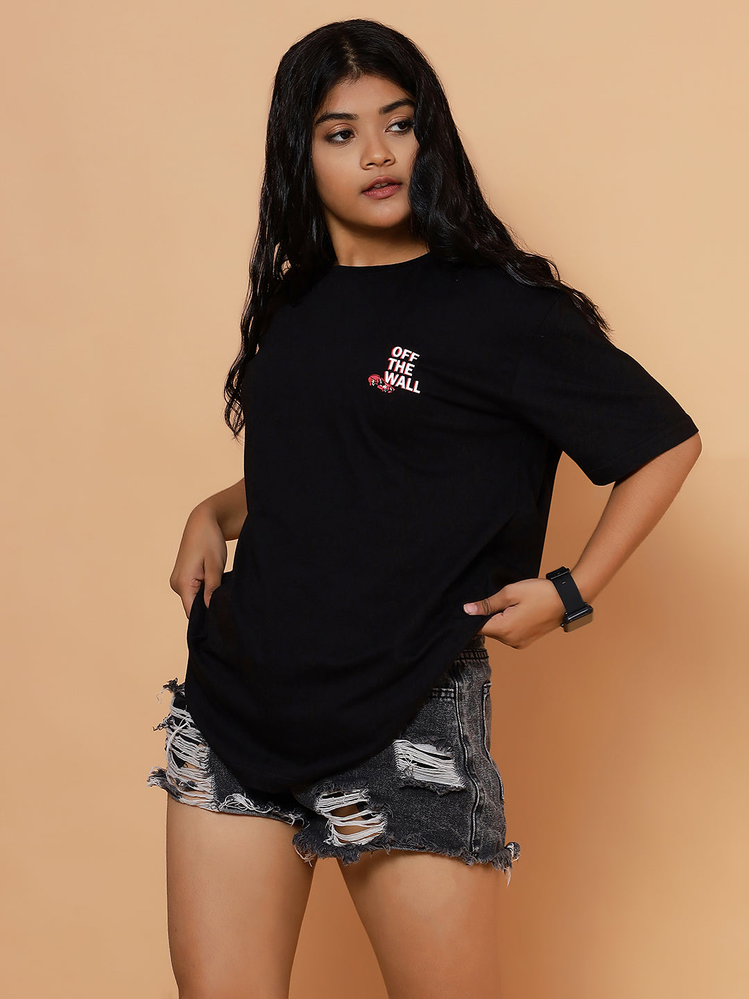 Girls Skater Vibe Graphic Oversized Tshirt - Black