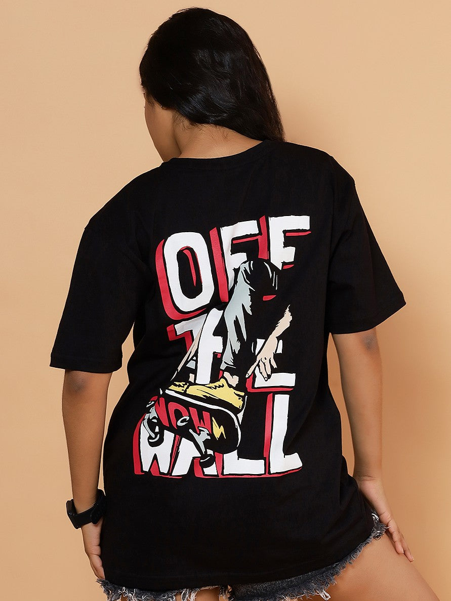 Girls Skater Vibe Graphic Oversized Tshirt - Black