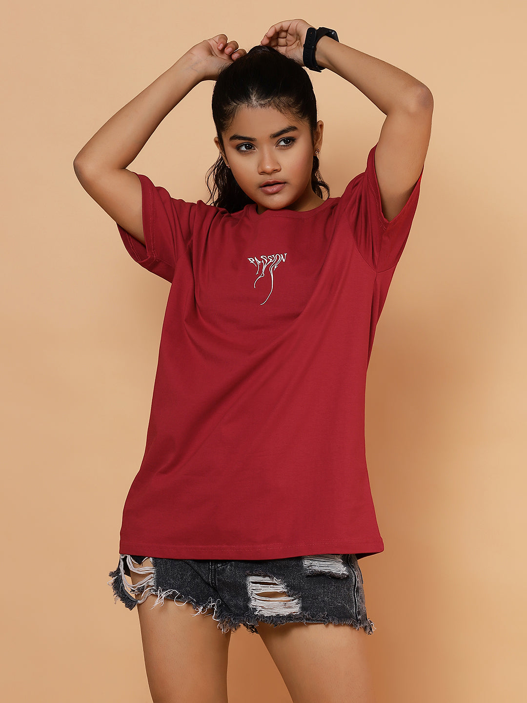 Girls Street Passion Graphic Oversized Tshirt - Red
