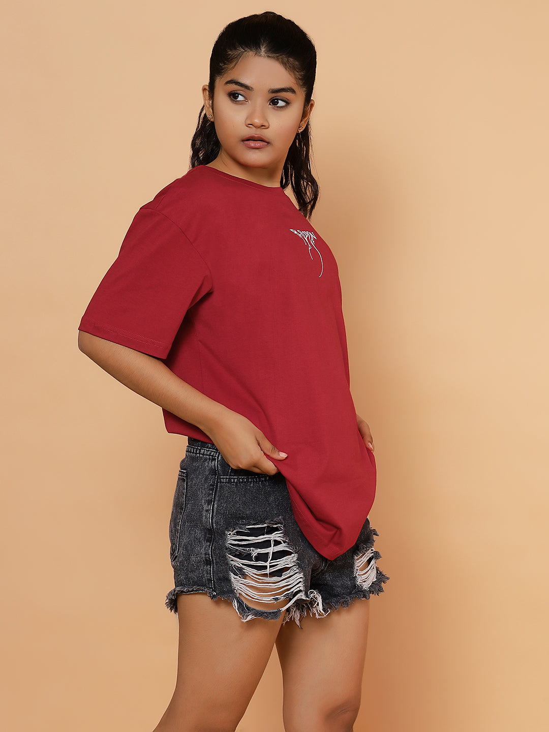 Girls Street Passion Graphic Oversized Tshirt - Red