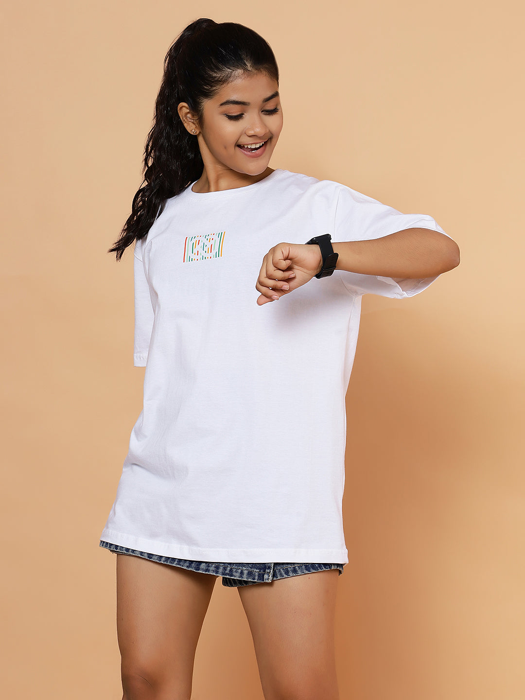 Girls Urban Skate Graphic Oversized Tshirt - White