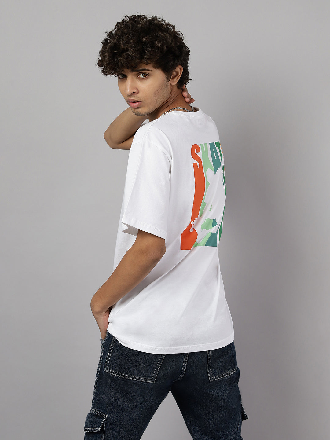 Boys Urban Skate Graphic Oversized Tshirt - White
