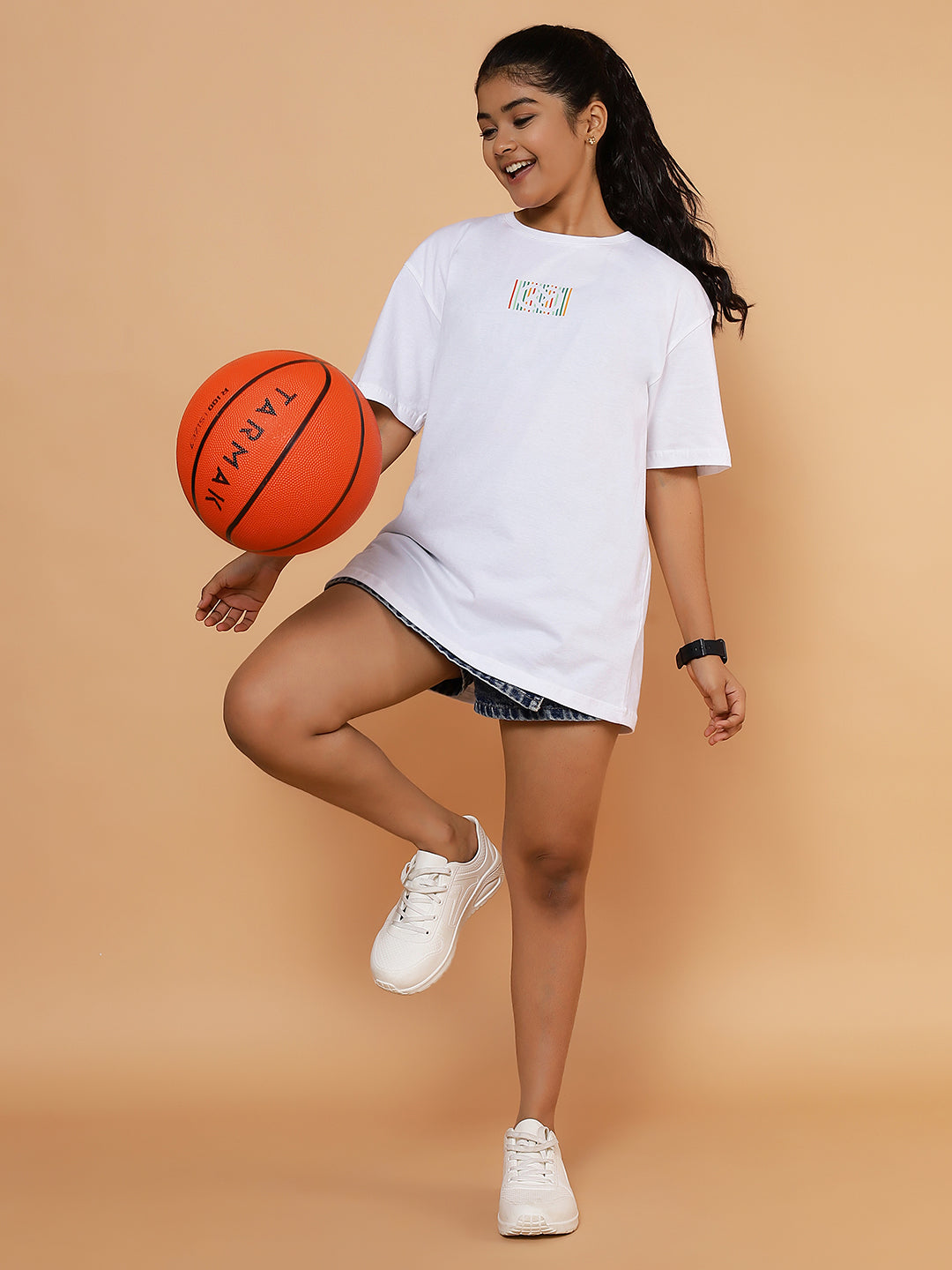 Girls Urban Skate Graphic Oversized Tshirt - White