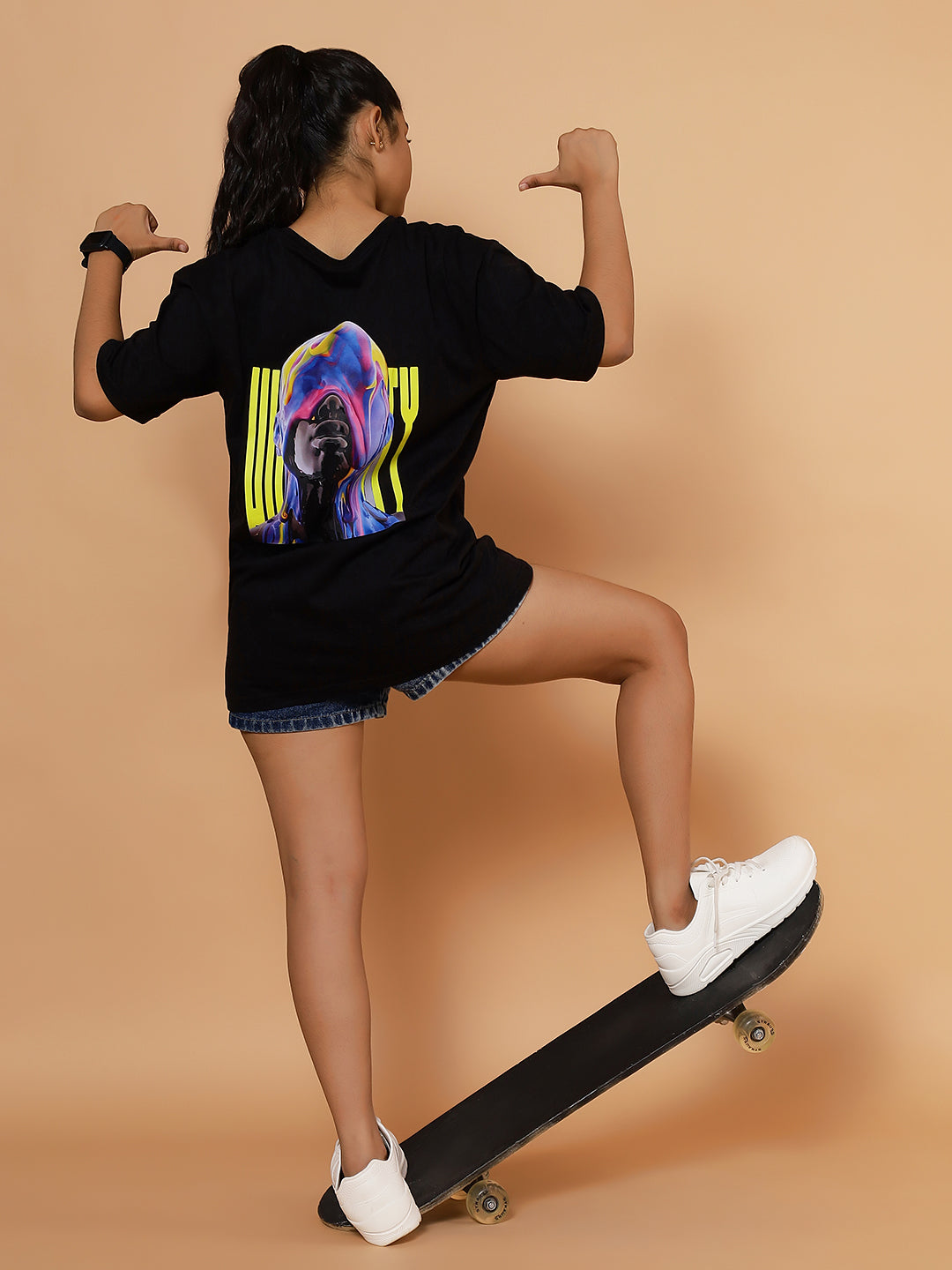 Girls Humanity Graphic Oversized Tshirt - Black