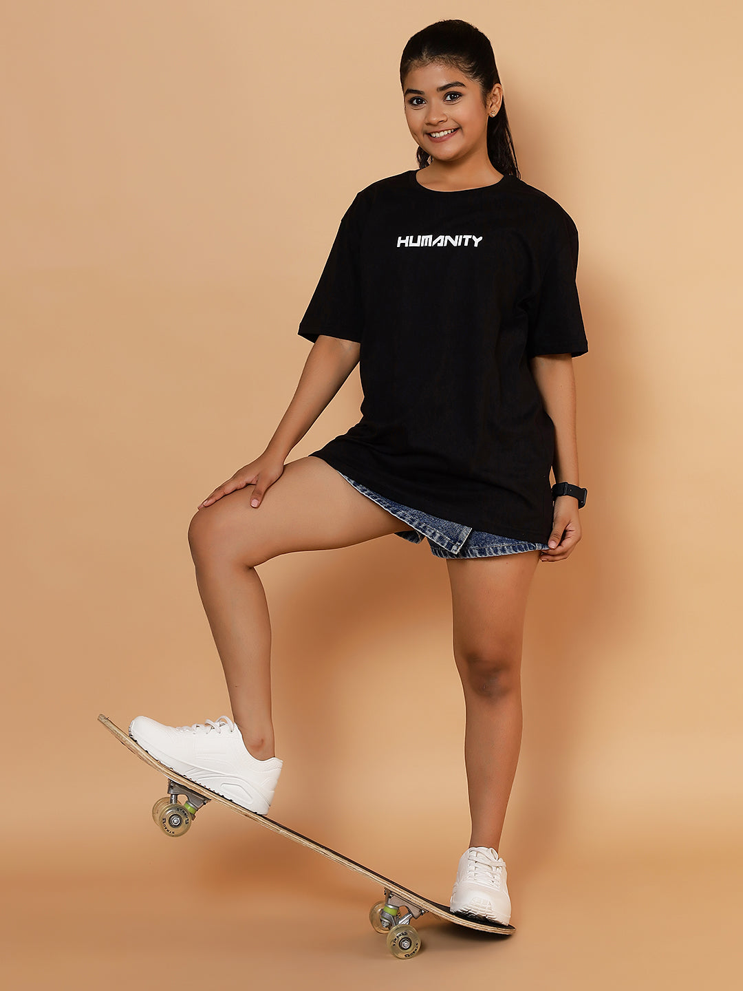 Girls Humanity Graphic Oversized Tshirt - Black