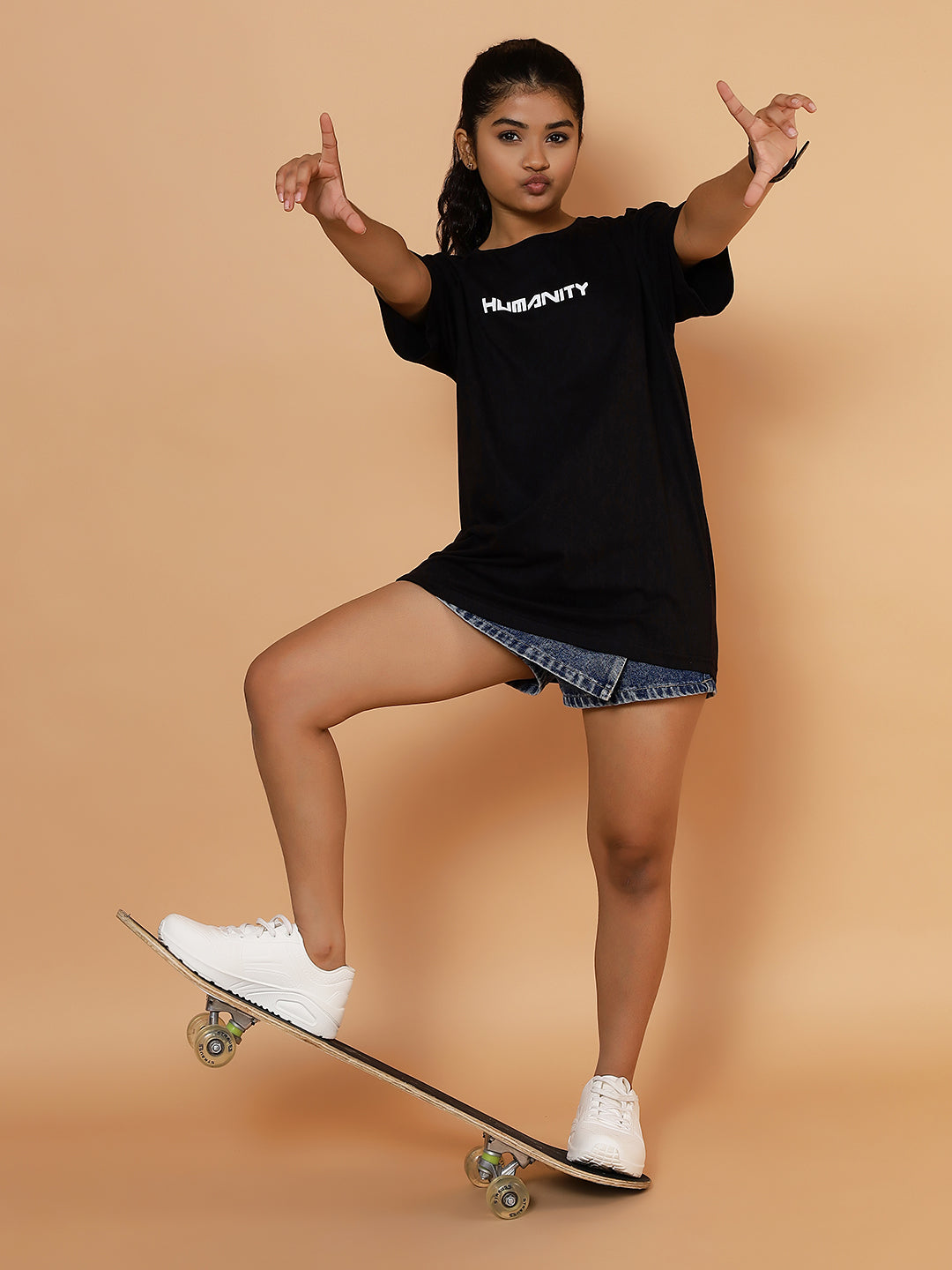 Girls Humanity Graphic Oversized Tshirt - Black