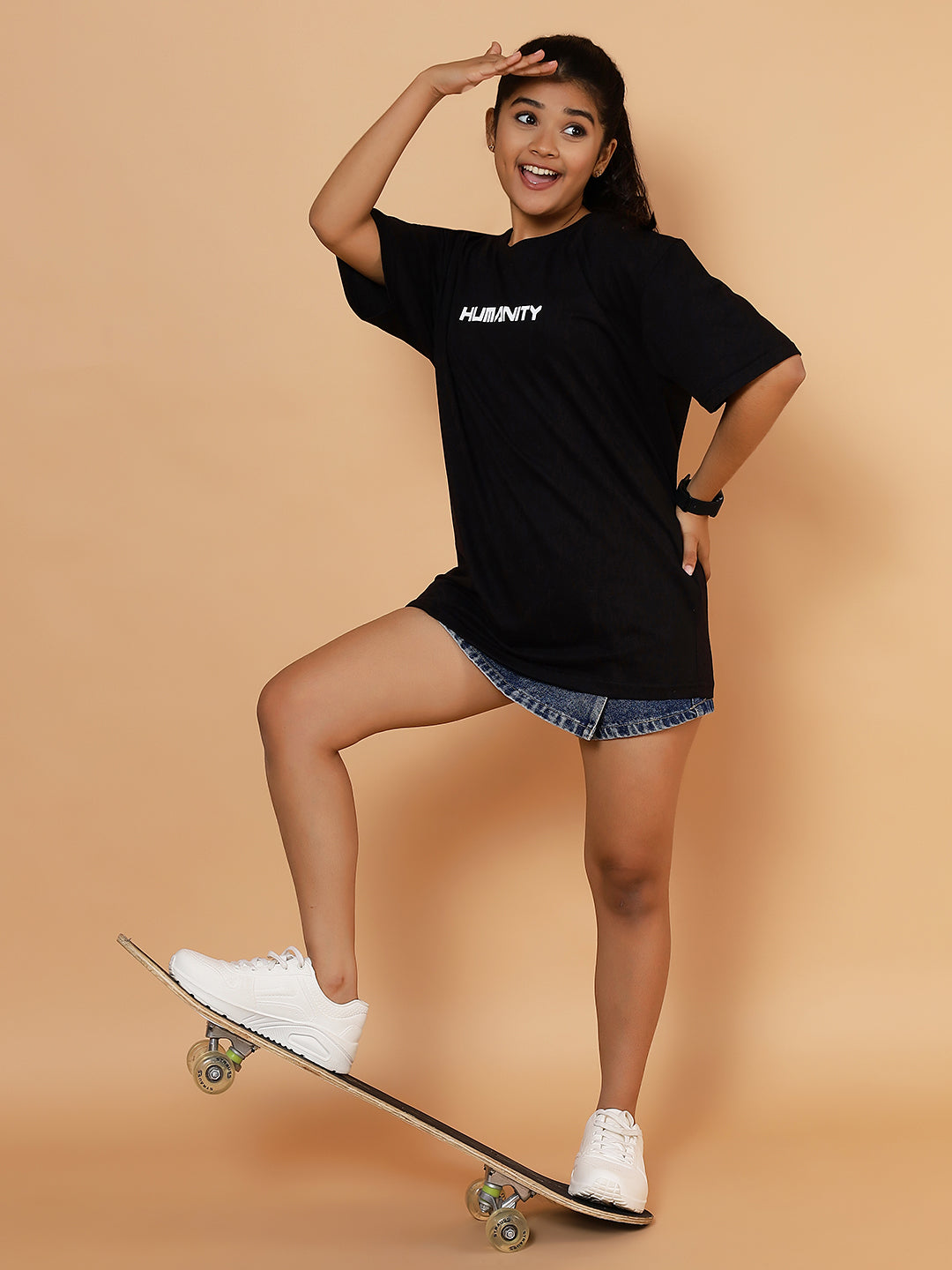 Girls Humanity Graphic Oversized Tshirt - Black