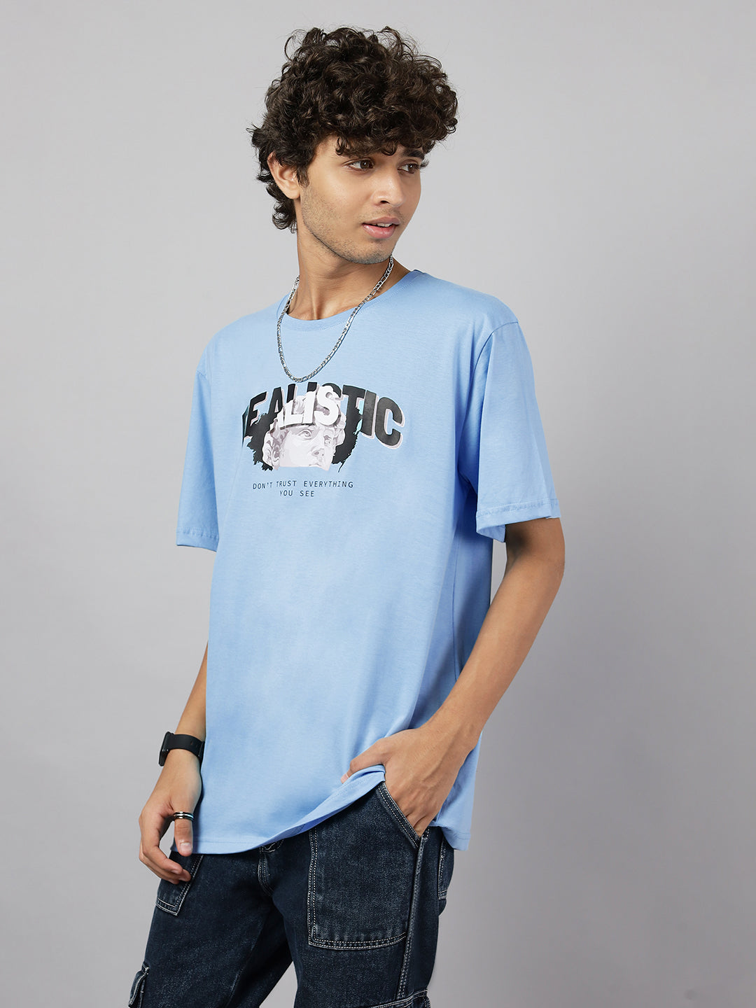 Boys Street Realistic Graphic Oversized Tshirt - Light Blue