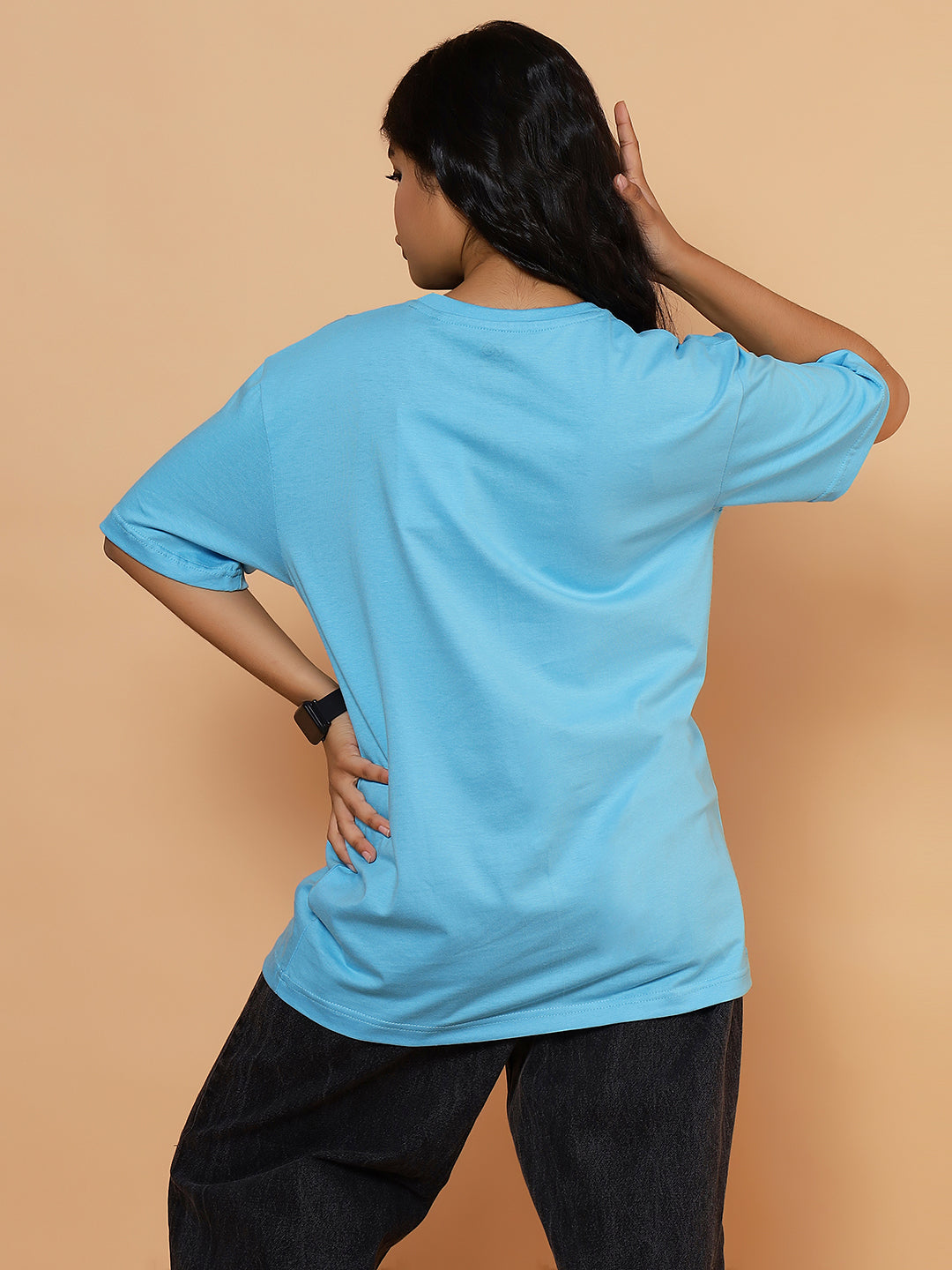 Girls Street Realistic Graphic Oversized Tshirt - Light Blue