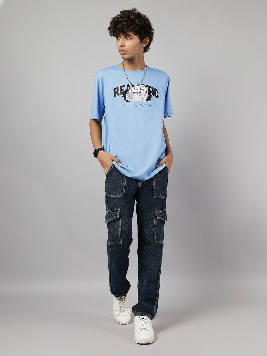 Boys Street Realistic Graphic Oversized Tshirt - Light Blue