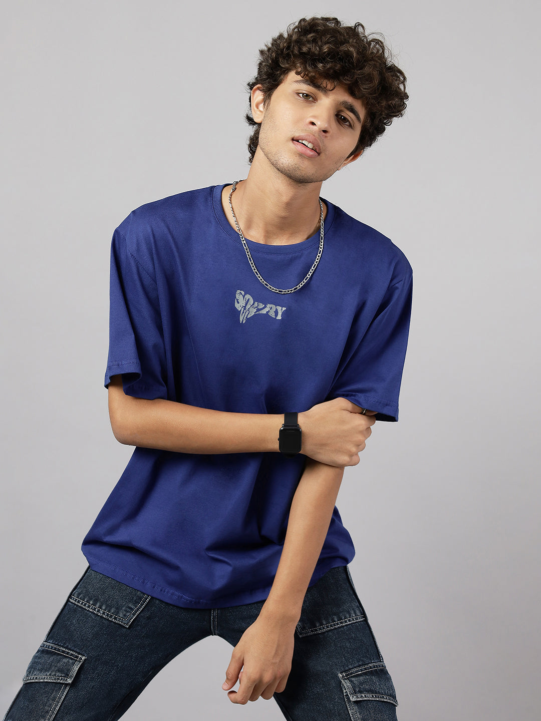 Boys Street Style Graphic Oversized Tshirt - Royal Blue