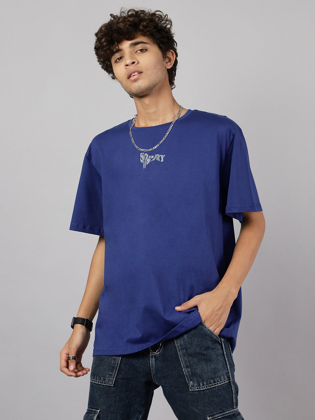 Boys Street Style Graphic Oversized Tshirt - Royal Blue