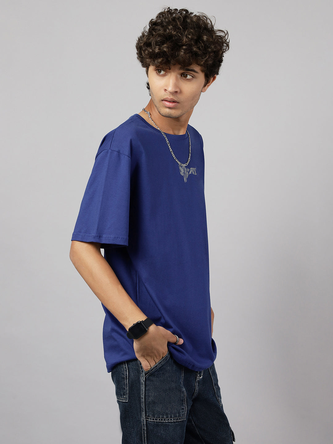 Boys Street Style Graphic Oversized Tshirt - Royal Blue