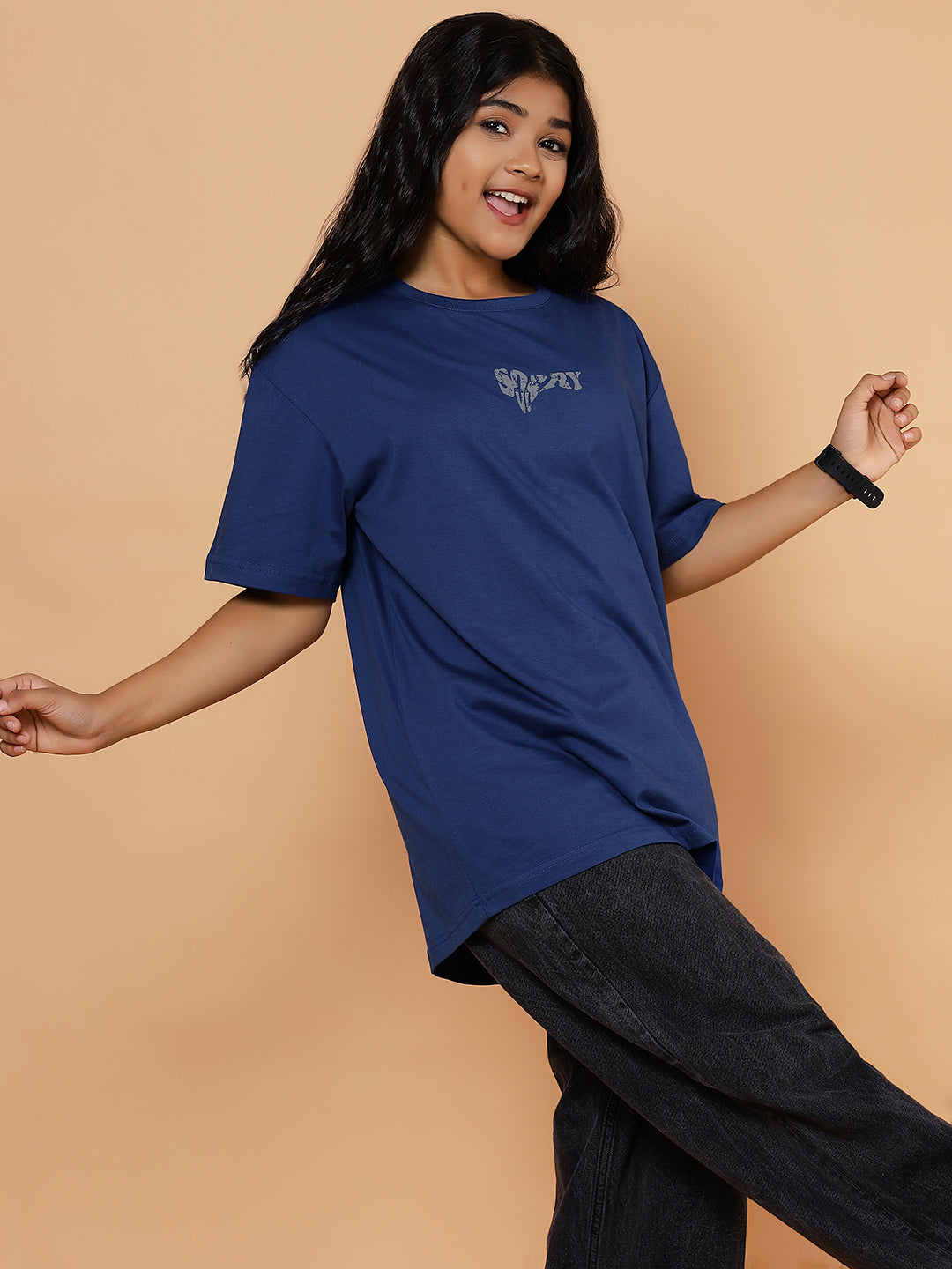 Girls Street Style Graphic Oversized Tshirt - Royal Blue