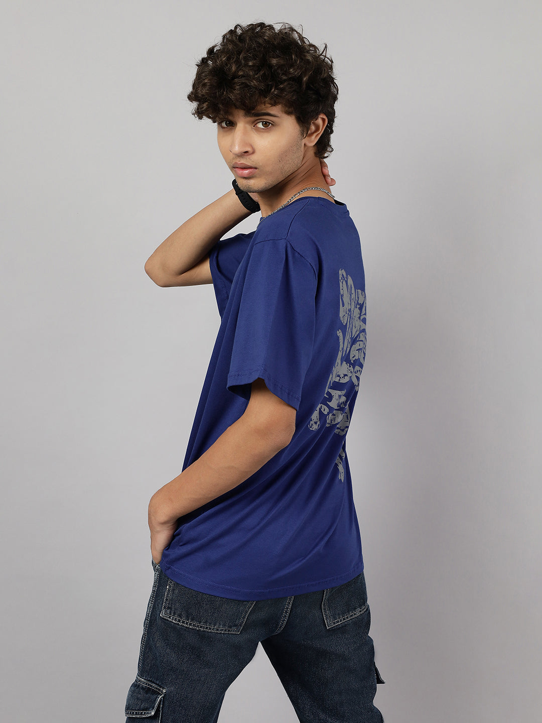 Boys Street Style Graphic Oversized Tshirt - Royal Blue