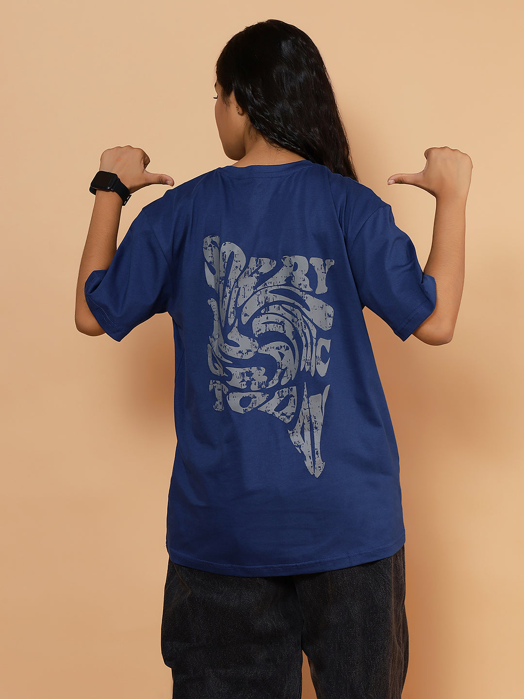 Girls Street Style Graphic Oversized Tshirt - Royal Blue