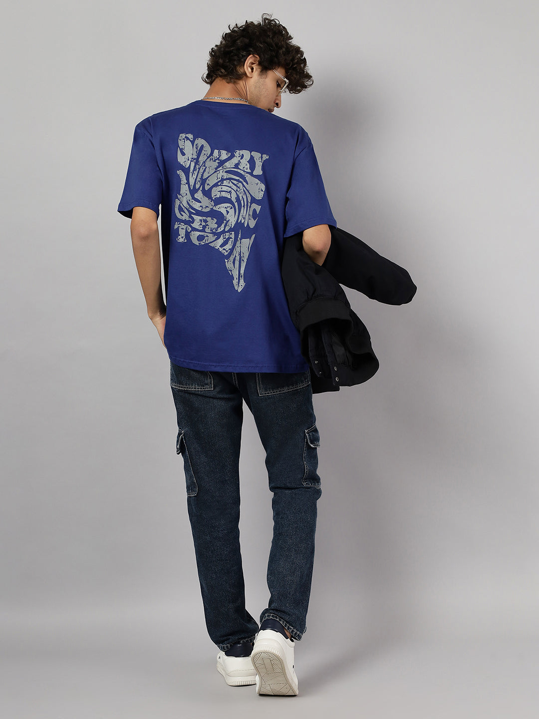 Boys Street Style Graphic Oversized Tshirt - Royal Blue