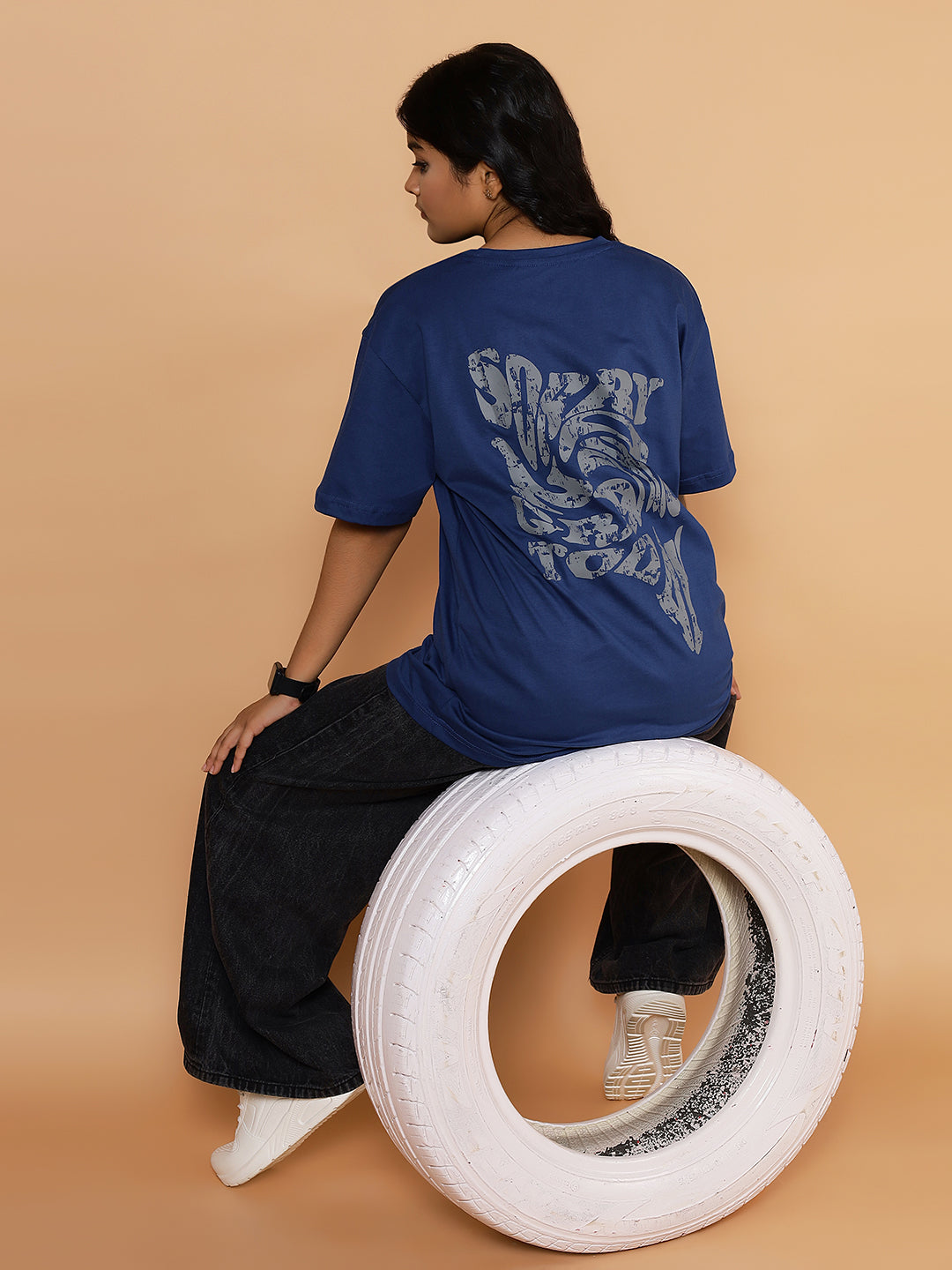 Girls Street Style Graphic Oversized Tshirt - Royal Blue