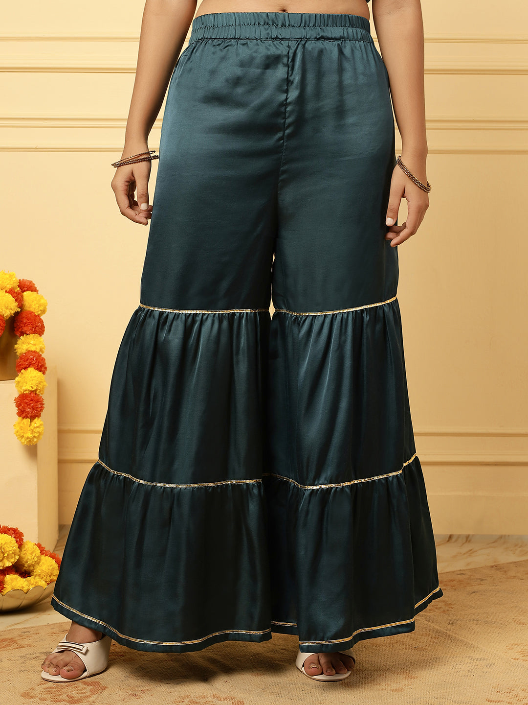 Girls Ethnic Floral Kurta and Sharara Set – Turquoise