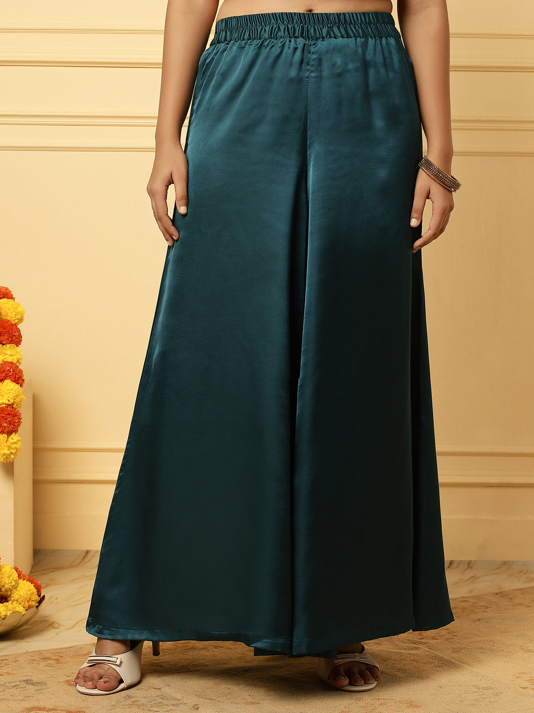 Girls Ethnic Floral Kurta and Palazzo Set – Yellow & Green