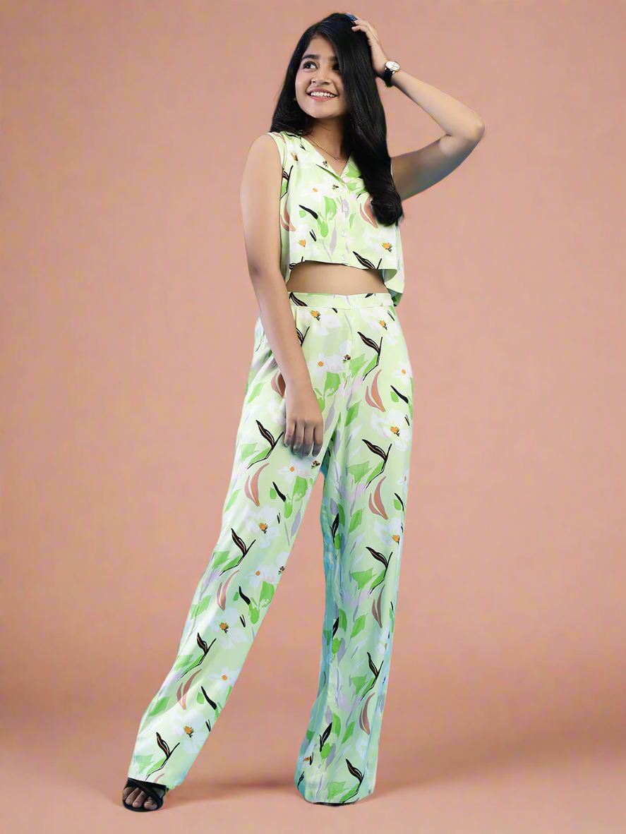 Floral Whisper Print Co-Ord set - Mint