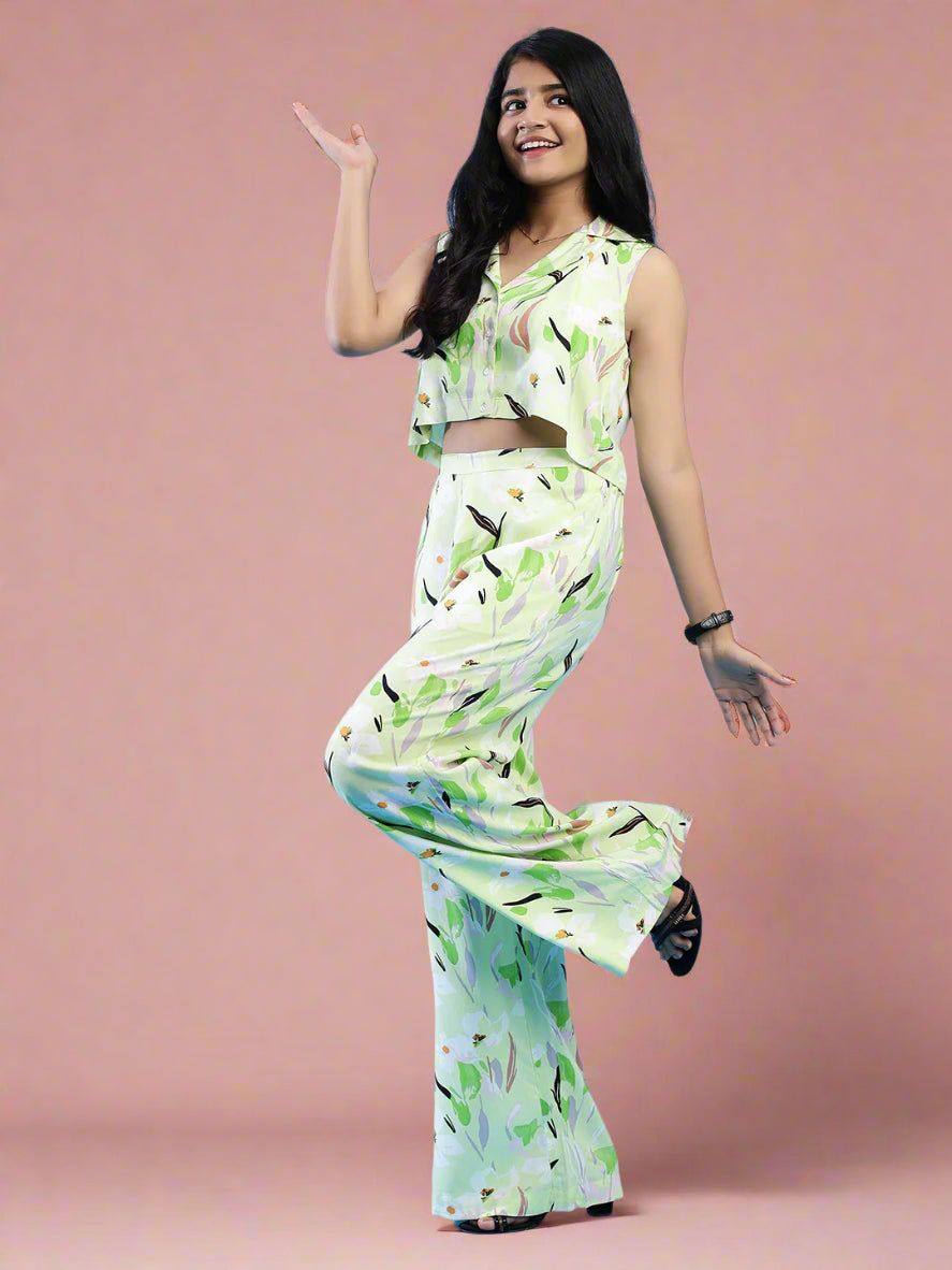 Floral Whisper Print Co-Ord set - Mint