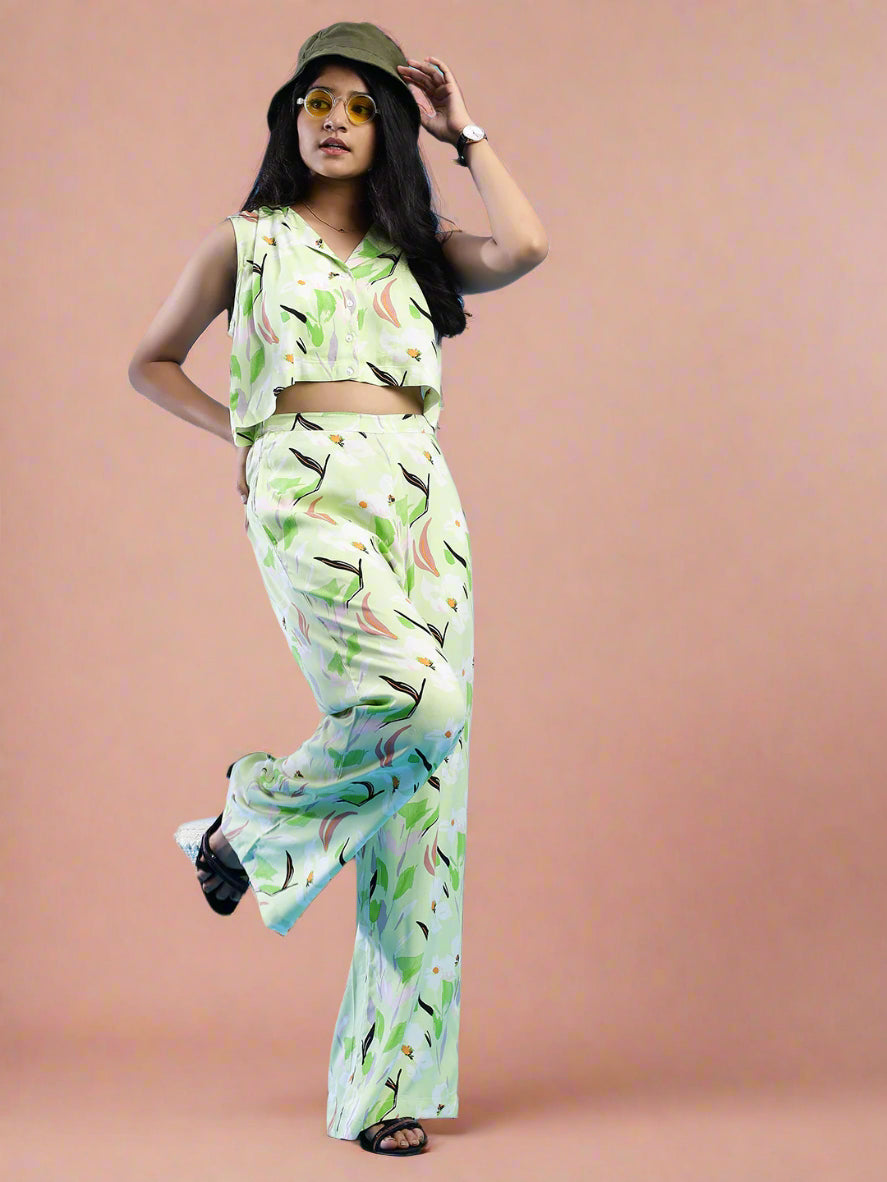 Floral Whisper Print Co-Ord set - Mint