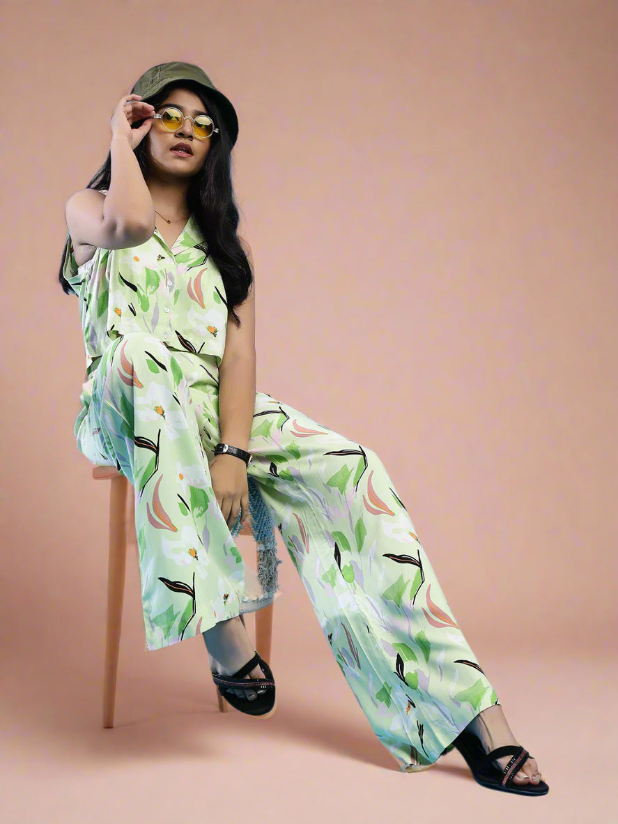 Floral Whisper Print Co-Ord set - Mint