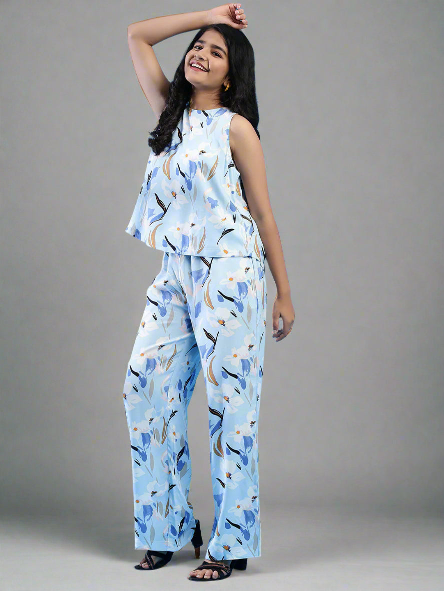 Floral Whisper Print Co-Ord set - Blue