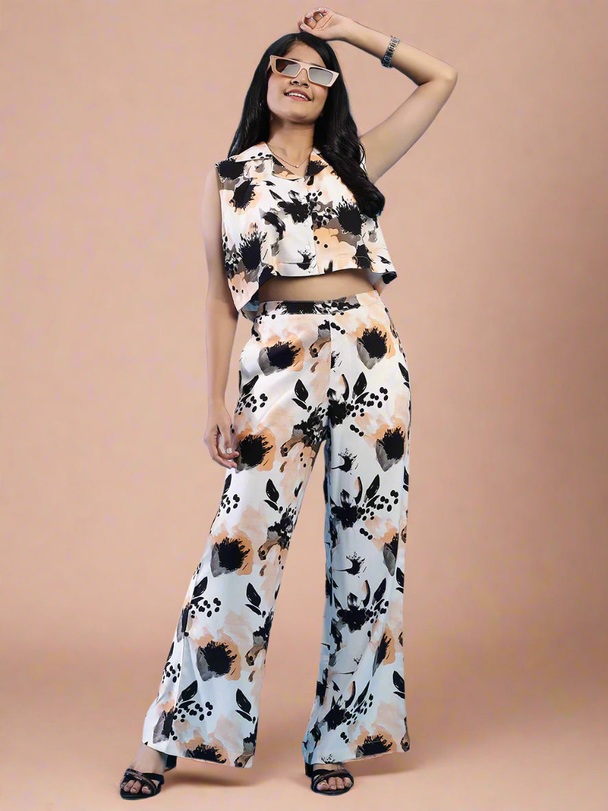 Dusky Petal Print Co-Ord set - Peach