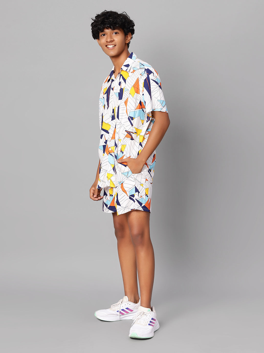 TeenTrums Boys Abstract Print Co-ord Set - White