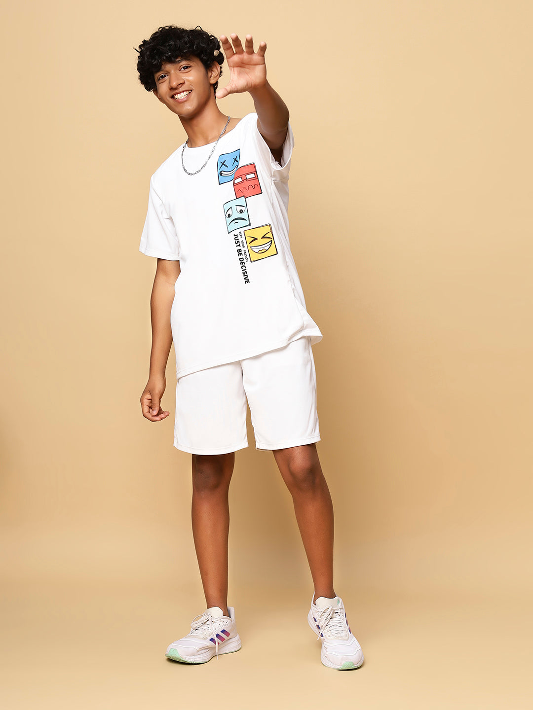 TeenTrums Boys Graphic Tshirt and Shorts Co-Ord Set (set of 2)-White