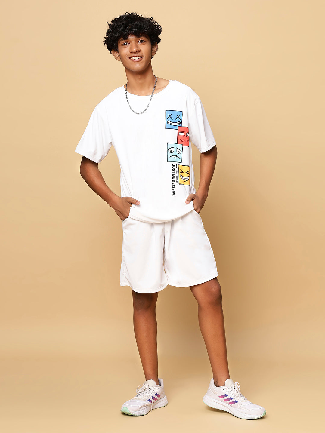 TeenTrums Boys Graphic Tshirt and Shorts Co-Ord Set (set of 2)-White