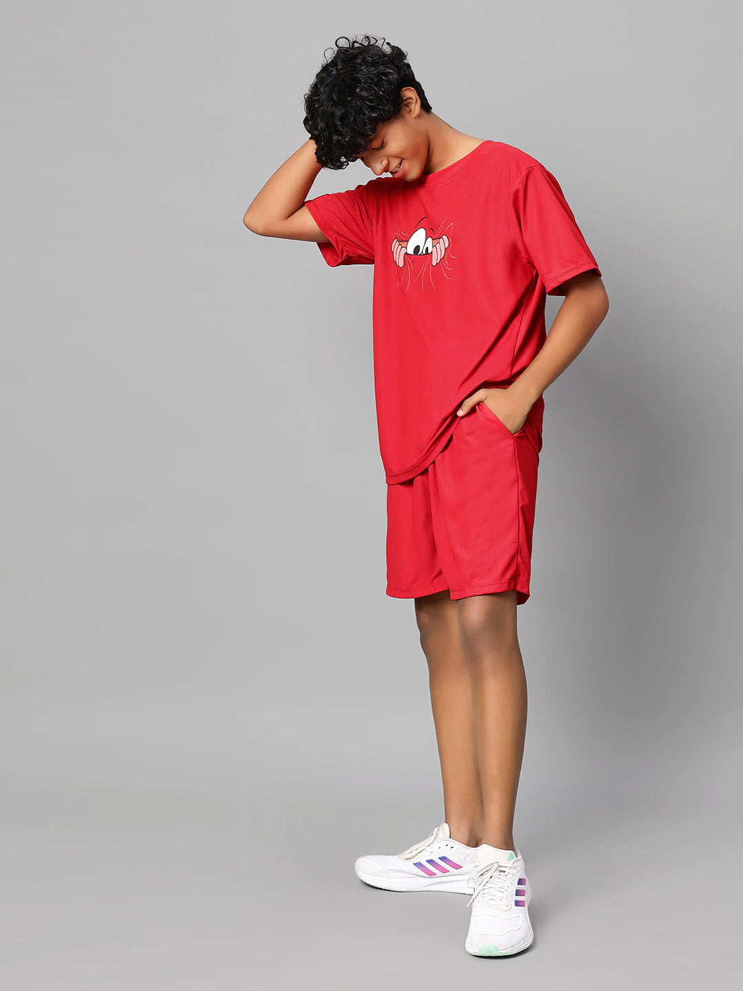 TeenTrums Boys Graphic Tshirt and Shorts Co-Ord Set (set of 2)-Red