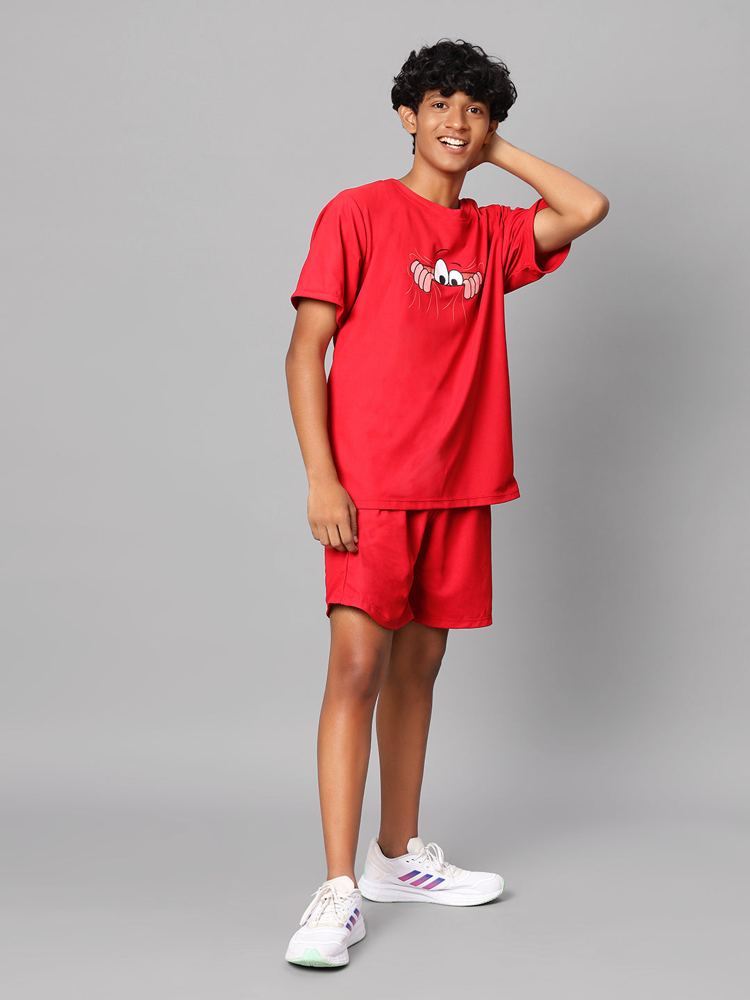 TeenTrums Boys Graphic Tshirt and Shorts Co-Ord Set (set of 2)-Red