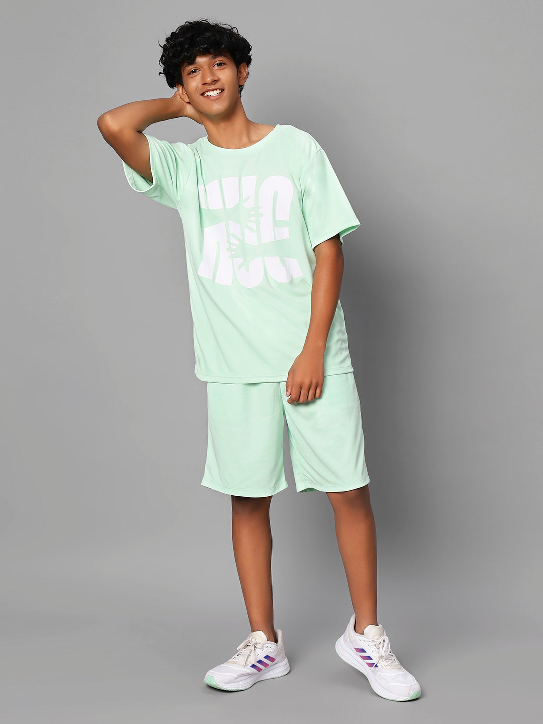 TeenTrums Boys Graphic Tshirt and Shorts Co-Ord Set (set of 2)-Mint