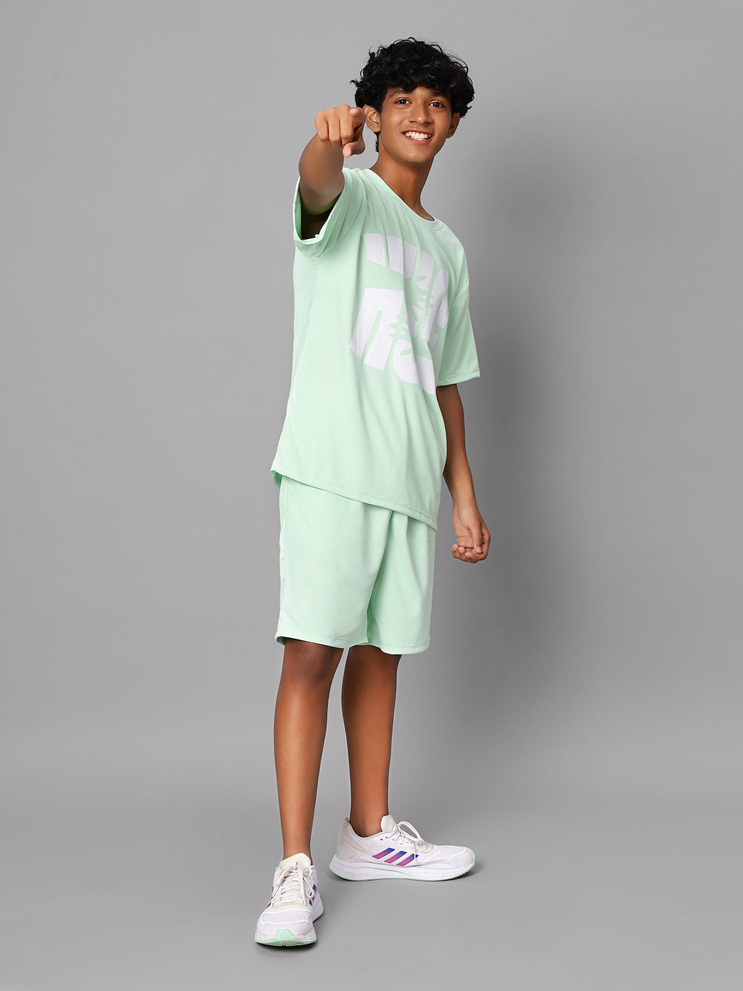 TeenTrums Boys Graphic Tshirt and Shorts Co-Ord Set (set of 2)-Mint