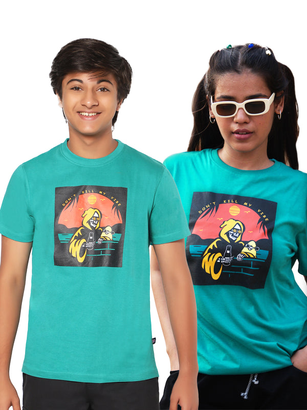 TeenTrums Unisex Graphic T-shirt - Don't kill my vibe - Teal