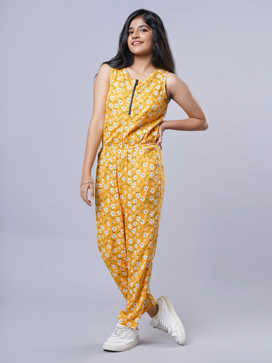 Printed Jumpsuit-Mustard