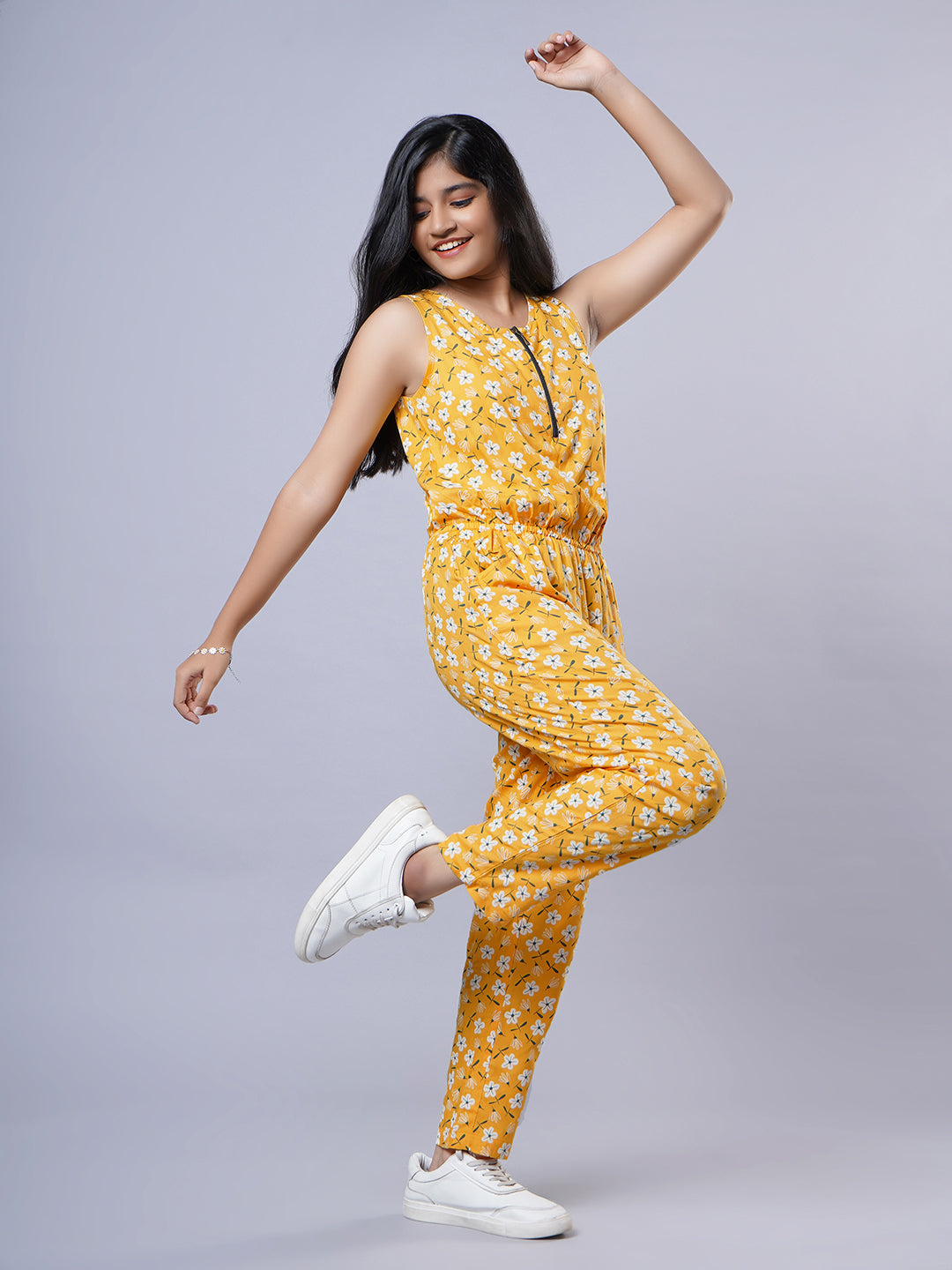 Printed Jumpsuit-Mustard