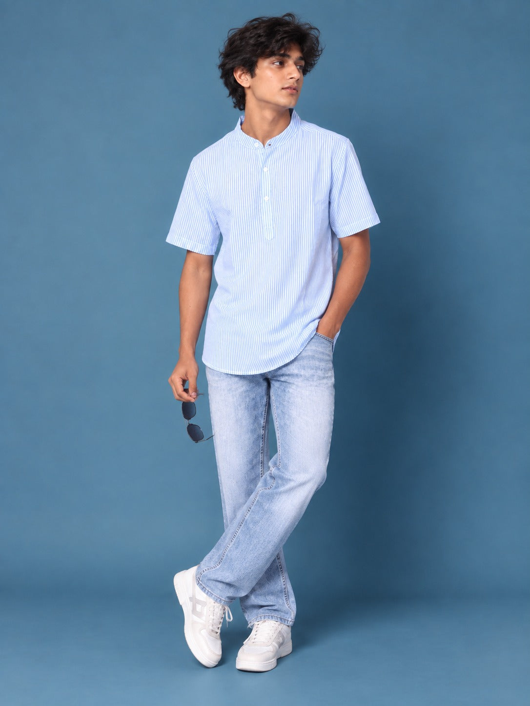 Short Sleeve Y/D  Shirt Blue