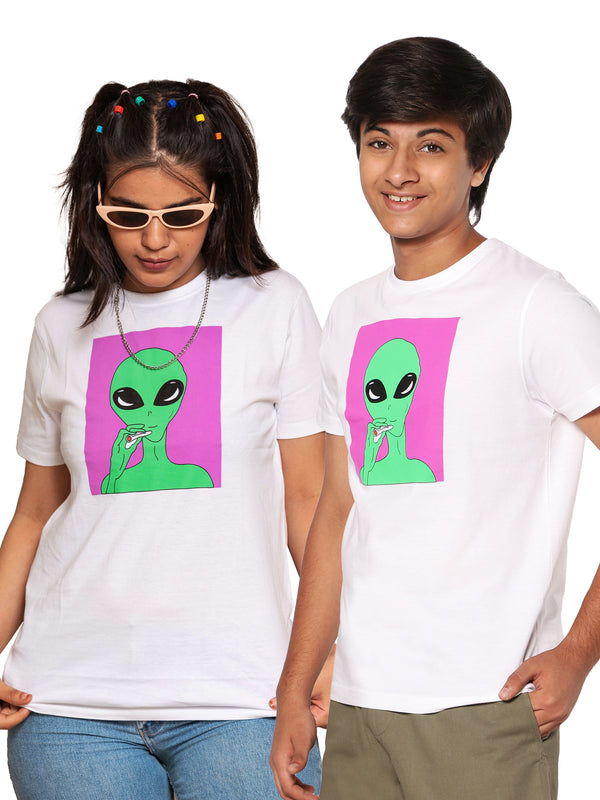 TeenTrums Unisex Graphic T-shirt-  Alien Art -White